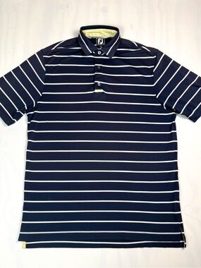 FootJoy Men's L Navy Striped Performance Golf Polo Athletic Fit Stretch FJ